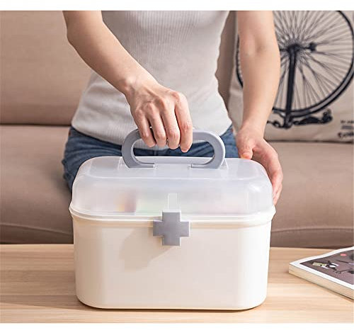 Medicine Organizer Box First Aid Health Emergency Storage Box Large Capacity Medicine Storage Bins with Lid (L)