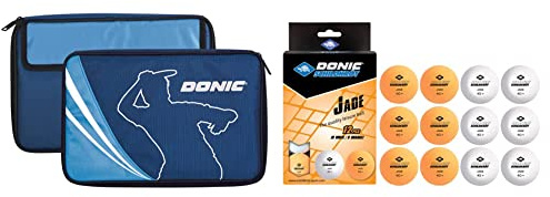 Schildkröt Donic Tischtennis Schlägerhülle Legends, für bis zu Zwei Schläger, 818540 & 618045 Unisex – Erwachsene Donic Tischtennisball Jade, 12 STK. 6 x weiß / 6X orange, Einheitsgröße