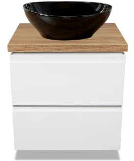 VBChome Mobile da bagno 60 cm bianco lavabo da appoggio nero 41 x 35 cm lavabo con mobiletto per lavabo modulare 2 cassetti
