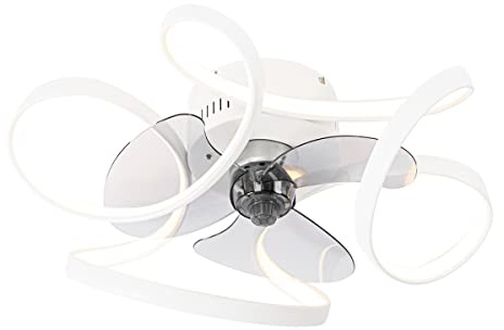 Qazqa led Design Deckenventilator mit Fernbedienung - Mandy - Weiß, RundBürolampe, 2700K - 6500K, 55cm, Ideal als Bürolampe, Wohnzimmerlampe und Schlafzimmerlampe