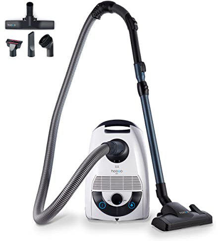 hoogo B3+ mit Flipflop Bodendüse | Staubsauger mit Beutel | Starke 850 W Saugleistung | HEPA 14 Filter | 11 Meter Radius | Nur 74 dB(A) | 3 L Fassungsvermögen