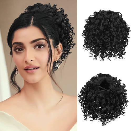 RUWISS Afro Kinky Pferdeschwanz Haarteil Haarverlängerung Locken mit Kordelzug Schwarz Kunsthaar Ponytail Extension für Damen Gewickelt Zopf Ponytail 15cm (6 Inch (Pack of 1), 1b)