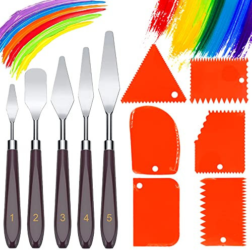11 Stück Palette Messer und Abstreifermesser Malwerkzeug Set,Strukturpaste,Spachtel Set,5 Öl Malen Palettenmesser+6 Abstreifermesser,Malmesser,Edelstahl Acryl Spachtel zum Ölgemälde, Gouache, Aquarell