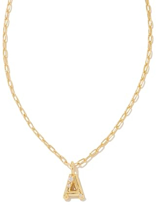 Kendra Scott Crystal Letter A Short Pendant Necklace, 14k Gold-Plated Brass, Fashion Jewelry for Women