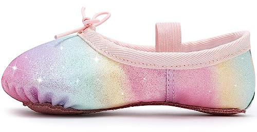 Mädchen Ballettschuhe Ballettschläppchen Glitter Ballett Tanzschuhe Leder Tanz Hausschuhe Volle Sohle Ballett Tanz Flats für Kinder Kleinkind für Tanz Performance Gymnastik Regenbogen 28