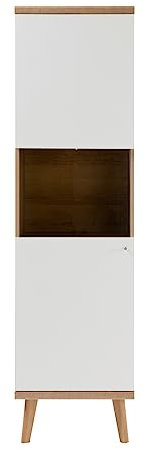 Vitrine weiß und Eiche Riviera Holz Vitrinenschrank Wohnzimmerschrank Highboard Hochschrank skandinavisches Design 50 x 197 cm Helge (Vitrine)
