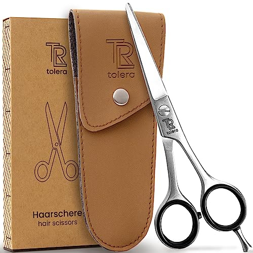 TOLERA® Friseurschere inkl. Etui | Haarschere - scharf & präzise - Unisex Haarschneideschere (silber)