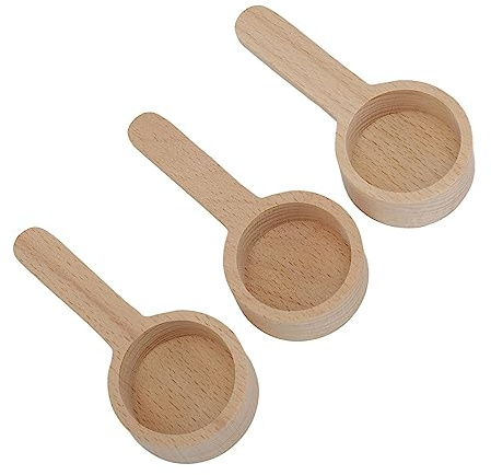 Cucchiaio Dosatore in Legno, Misurino Multifunzionale in Legno con Manico Corto 3 Pezzi per Chicchi di caffè