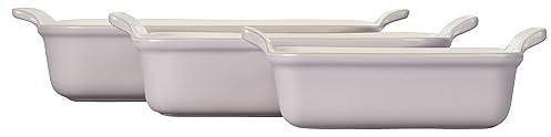 Le Creuset Stoneware Heritage - Juego de 3 platos rectangulares, chalota, 1.1 cuartos de galón, 2.5 cuartos y 4 cuartos de galón.