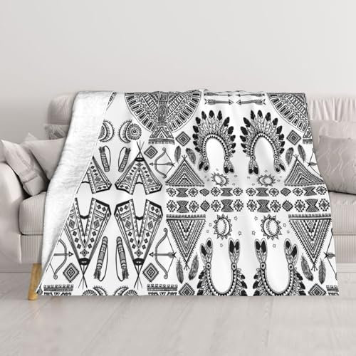 ASEELO 102 x 127 cm Decke Feder Kopfband Tipi Zelt Bogen Pfeil Fleece Decke Sofa Überwurf für Bett und Couch Reisen