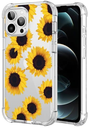 Jhxtech Phone Case for iPhone 12 Pro Case, iPhone 12 girls women, Slim Shockproof Clear Floral Pattern Soft Flexible TPU Protective Cover for Apple iPhone 12 Pro Sunflower