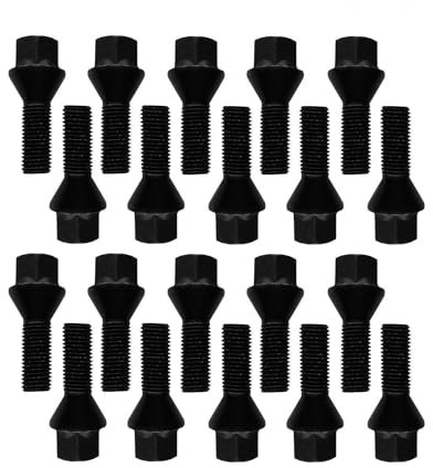 20 bulloni per ruota con testa conica, colore nero, M12 x 1,5, 26 mm