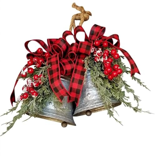 TRgqify-KM Campana Decorativa da Appendere alla Porta Campane Natalizie, Grandi Campane zincate, Decorazioni Natalizie zincate, Natale Rustico, Campane