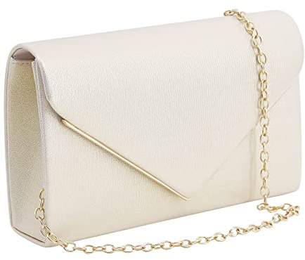 Naimo Damen Clutch Kunstleder Abendtasche mit Klappe Solide Farbe Elegante Handtasche Hochzeit Brautparty, Satin Beige