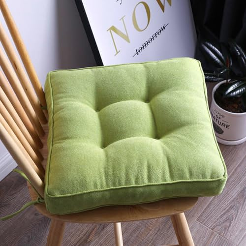 Bettschlange 2er Set Stuhlkissen mit Bändern, Sitzkissen Boden für Indoor und Outdoor, Waschbare Stuhlauflage für Bank und Stuhl, Bodenkissen für Zuhause Büro Küche Esszimmer,Grün,Quadrat, 45x45cm