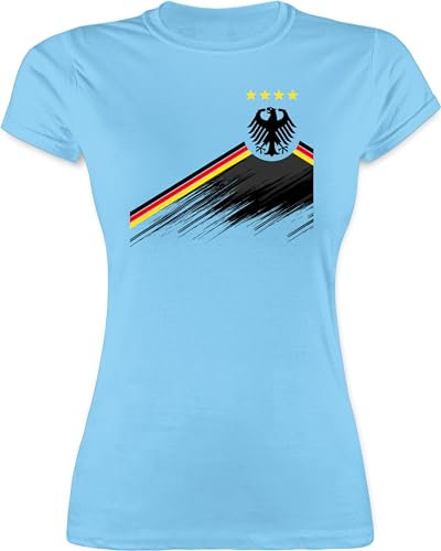 Shirt Damen - Fußball EM WM - Adler Trikot mit Deutschland Flagge | Nationalmannschaft Germany 4 Sterne - S - Hellblau - Deutschland-Trikot fußballtrikot Europameisterschaft 2024 schwarz rot Gold