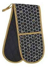 Bumble Bee Honeycomb Black Yellow Print Double Oven Gloves Mitts Potholder 100% Cotton Heat Oven Mitts Kitchen