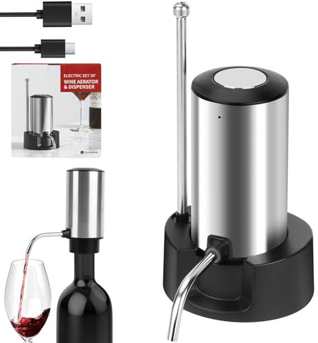 Elektrischer Wein dekanter, Dekanter Rotwein, Elektrischer Ausgießer, Elektrischer Weindekanter, Wiederaufladbar, Edelstahlmaterial, Aufbewahrungsboden,Mehrsprachiger Anleitung,Weihnachtsgeschenke