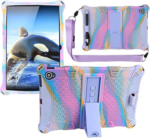 Hybrid Case,Universal Silicone Case for 10.1 inch Tablet,Colorful Purple Case for HotLight/Ckypad/BYYBUO/Byxsb/TECLAST P30/ DDRTIUEZ/DOOGEE U10/ DOOGEE U9 P30HD M40 SE with Pen Shoulder Strap