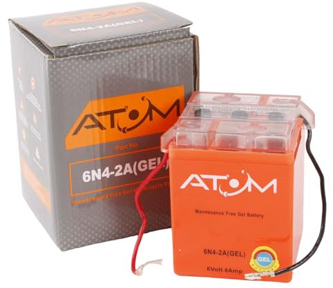 6N4-2A - Atom Gel Motorcycle Battery Factory Sealed 6V 4Ah