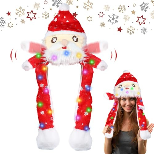 KOIROI LED Weihnachtsmütze mit Ohren, Erwachsene Weihnachtsmütze Rot, Nikolausmütze mit Leuchtendem, Plüsch Weihnachtsmann Mütze mit LED Licht, Santa Mütze, Warm Nikolaus Mütze für Damen Herren