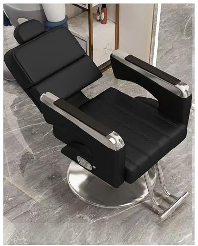 WKXTECZT Friseurstuhl Mit Kopfstütze, Friseursessel Höhenverstellbar Kippbar Für Herren Damen, Friseureinrichtung Bedienungsstuhl Vintage Retro, Kunstleder,D