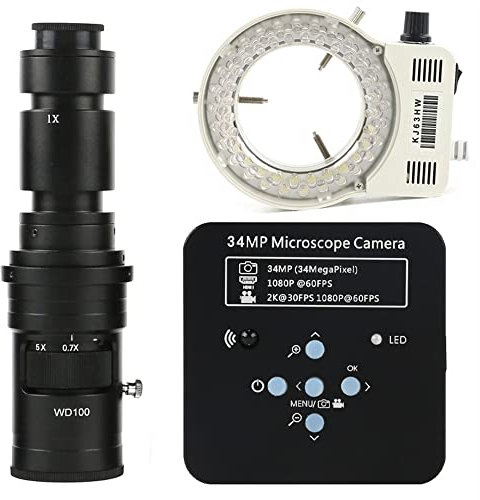 Lab Microscope Accessories Microscope Video Camera 1080P 60FPS 2K 34MP 100X 180X 300X C Mount Lens HDMI USB Industrial Electronic Digital Video Microscope Camera for PCB Soldering Phone Repair(500x le
