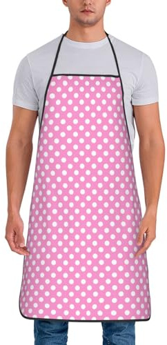 Buewutiry Tabliers de chef vintage à pois roses pour homme et femme - Tabliers de cuisine résistants à l'huile pour la cuisine, le barbecue, les grillades