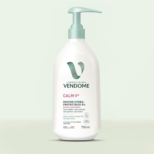 LABORATOIRES VENDÔME - CALM V+ - Douche Hydra-Protectrice 0% - Gel Douche Sans Savon - Nettoie, Apaise & Hydrate - Enrichi en Aloe Vera - Sans Sulfate, Colorant ni Parfum - Peaux Sensibles - 750ml