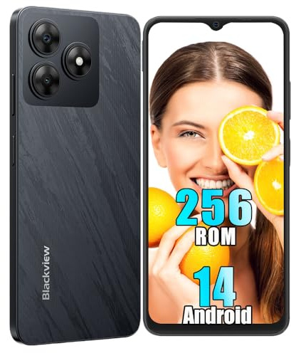 Blackview WAVE 8 Mobile Phones Sim Free Unlocked, 12GB+256GB/TF2TB, Android 14 Phone, 5000mAh 10W fast, Octa-Core, 6.56'' HD+ Screen, 8MP+13MP, Dual SIM Smartphone, 3 Cards Slots, Face Unlock - Black