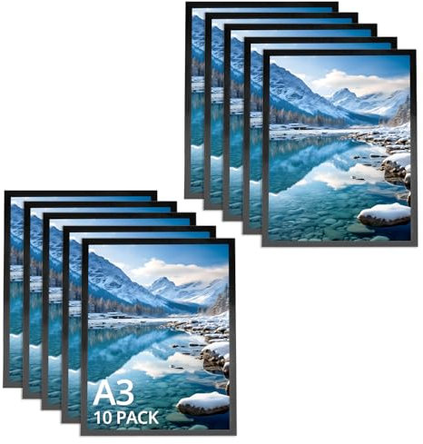 QWORK® 10 pièces A3 cadre magnétique auto-adhésif, cadre affichage magnétique, noir, pour annonces, avis, documents