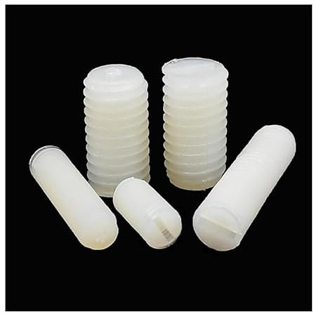 MIKFESPO 10/50 Stück M3 M4 M5 M6 M8 metrisches Gewinde, weiß, Nylon, Kunststoff, isoliert, geschlitzt, Flache Spitze, ohne Kopf, Madenschraube, Stellschraube(6mm,50pcs M4)