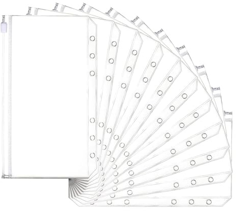 Hinapan 20 Stück A6 Bindertaschen, A6 Ordnertaschen, 6 Löcher Ordnertaschen, Reißverschluss Ordner, wasserdichte PVC-Dokumententasche, für Notebook-Planer, Einlegeseiten, Loseblatt-Beutel