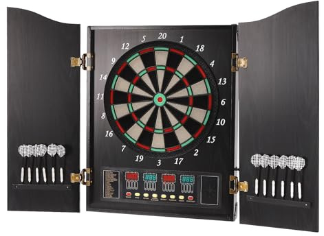 RjcdOPL Target elettronico per freccette con 12 freccette, 27 modalità di gioco, display a LED e conteggio automatico, per case, bar, uffici, 1 - 16 giocatori (nero, standard)