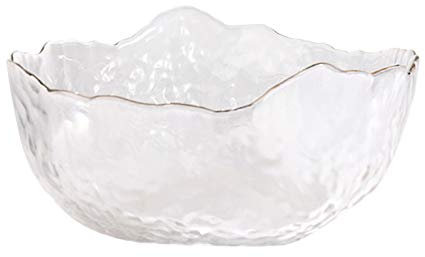 Bol moderne en verre avec bord irrégulier pour servir salade, fruits, riz, transparent (diamètre : M)