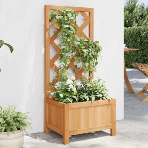 Eleganz Pflanzkübel mit Spalier Braun Massivholz Tanne - Pflanztöpfe zur Pflanzen Anzucht für Obst, Gemüse, Pflanzen - Deko Pflanztopf für Blumen & Kräuter