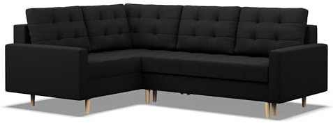 Mebligo - Ecksofa mit Schlaffunktion und Bettkasten Elma, Eckcouch mit Ottomane Links, Sofa L Form (BxTxH) 223 x 172 x 88 cm, Couch Wohnzimmer, Ecke Sofa, Schwarz (Lux 23)