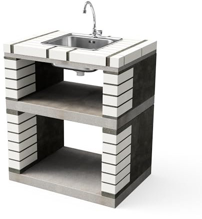 MAESTRO FERRETERO Movelar Lima-Modul für Waschbecken und Armatur für vorgefertigten Grill (weiß, grau - 74 x 53 x 53 cm) - Verwendung im Freien