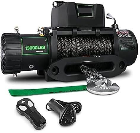 Treuil 13000lb. Kit de treuil à Corde synthétique, treuil étanche 12 V avec télécommande sans Fil et Commande Filaire, for Camion SUV(13500 LB.)