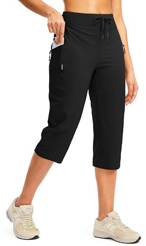 G Gradual Women's Capri Pants with 3 Zipper Pockets Lightweight Quick Dry Hiking Travel Capris Pants for Women Casual Summer(Black,XL)