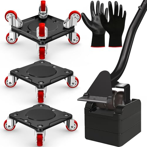 Furniture Moving Set with Furniture Lifter - Furniture Dolly,Furniture Movers with Wheels, Upgraded Carbon Steel Panel and 4 360° Rotating TPE Wheels, Max Load 1100LBS, Move Heavy Duty Easily (Black)