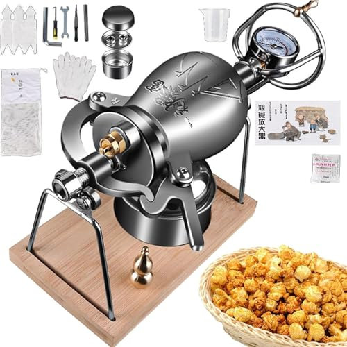 Popcorn Machine Old-Fashioned Hand Popcorn Machine, Grain Amplifier with a Full Set of Accessories, Open Flame Heating, Suitable for Corn, Mung Beans, Rice, Wheat, Soybeans, Black Rice(328ml
