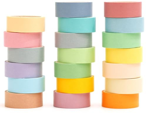 YUBX 20 rullar Washi Tape Set regnbåge maskeringstejp, dekorativ Washi Tape barn tejp färgglad för gör-det-självare, dekorativt hantverk, presentförpackning, scrapbook