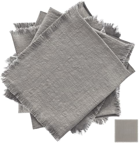 Tovaglioli Stoffa, Set di 6 Tovagliolo di Lino, 42 x 42 cm Tovagliolo Quadrato con Nappe, Tovaglioli di Piccole Dimensioni Lavabili, Adatti per Cene in Famiglia, Matrimoni, Compleanni, Grigio