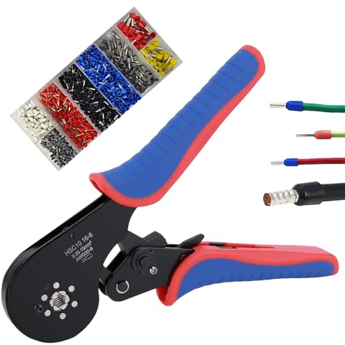 Set di pinze crimpatrici, 0,08 – 16 mm², pinza per manicotti terminali, regolazione automatica con 1200 pezzi, pinza esagonale isolata non isolata