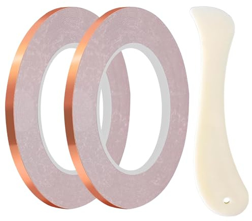 Générique Ruban En Papier En Cuivre Pour Vitrail - 2pcs Rouleau Adhésif Conducteur, Bande De Réparation De Blindage, Alimentation En Artisanat | Ruban En Papier Cuivré Pratique Avec Outil De En