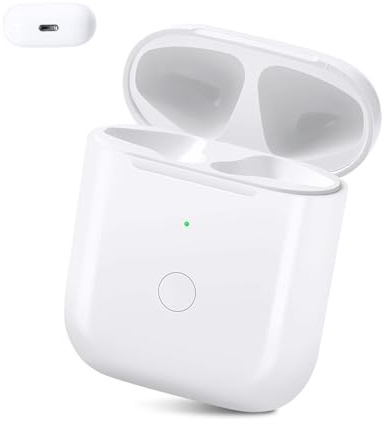 Wireless Charging Case Replacement for Air-Pods 1 & 2,Charger Case with Bluetooth Pairing Button (Rear Position), Supports QI Wireless & Lighning Cable Charging, 550mAh Battery - Earbuds Not Included