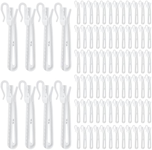 80 Pcs Plastic Curtain Hooks Adjustable Pinch Pleat Hook Ratchet Mechanism Pinch Pleat Design Drapes Clips for Pleated Drapes Window Door and Shower Curtains