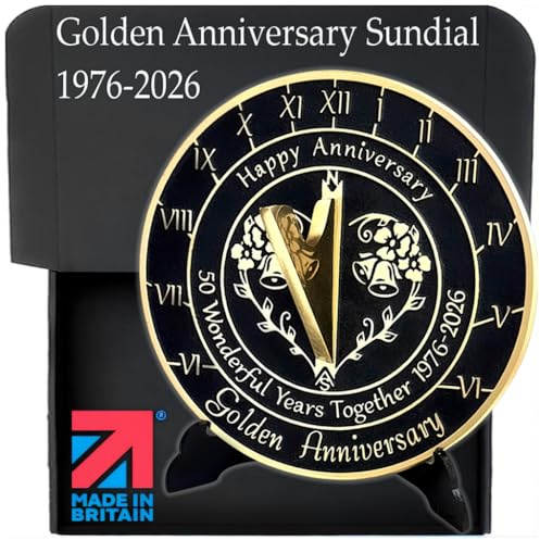 Anniversary Sundial Gift for 50th Golden Wedding Anniversary in 2026 - Recycled Metal Home Decor Or Garden Present Idea - Handmade in UK for Him, Her Parents Or Couples 50 Year Celebration