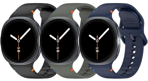 BDIG 3 st armband kompatibla med Samsung Galaxy Watch 8 40 mm 44 mm/Watch 8 Classic 46 mm dam herr, sport mjuk silikon ersättningsband
